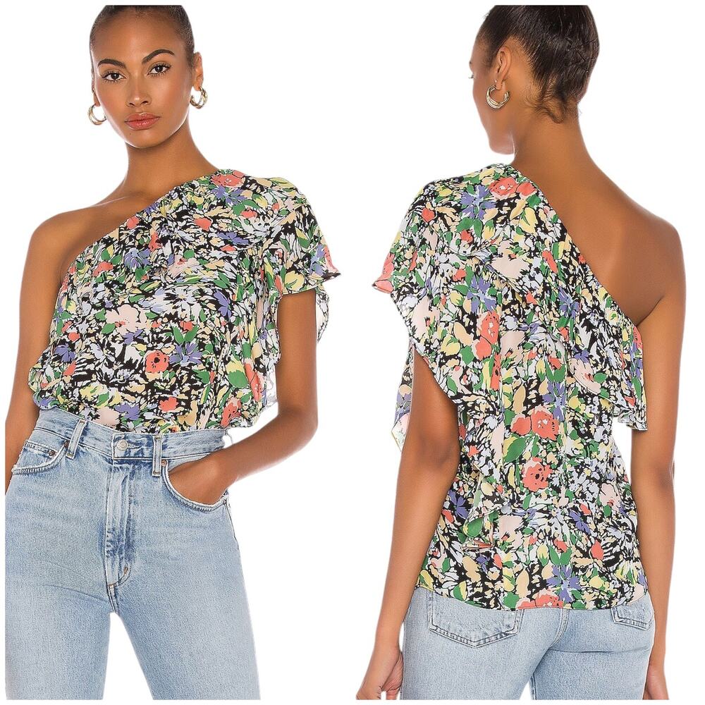 Parker NWT Minnie Silk Blend Blouse Cannes Floral Size M Flounce Overlay Crepe